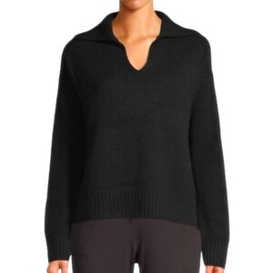 Elie Tahari Split V-Neck Black Cashmere Sweater Size M NWT